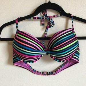 Neon Striped Bikini Top